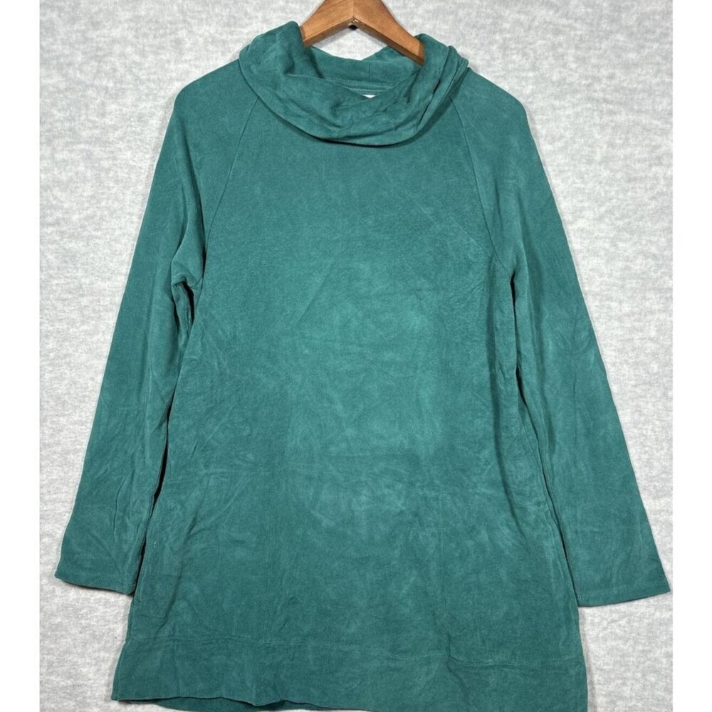 J Jill Pure Women's Shirt Sz M Green Cowl Neck Pullover Soft Touch Cotton Casual